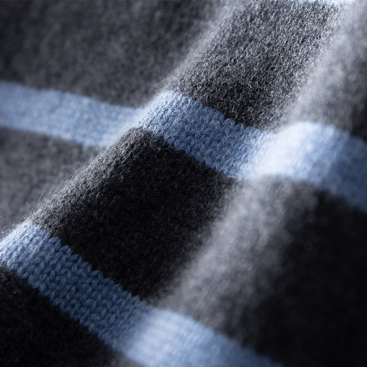 Women Striped Fine Knit Sweater with Half-High Ribbed Collar and Ribbed Hem Mune Fashion