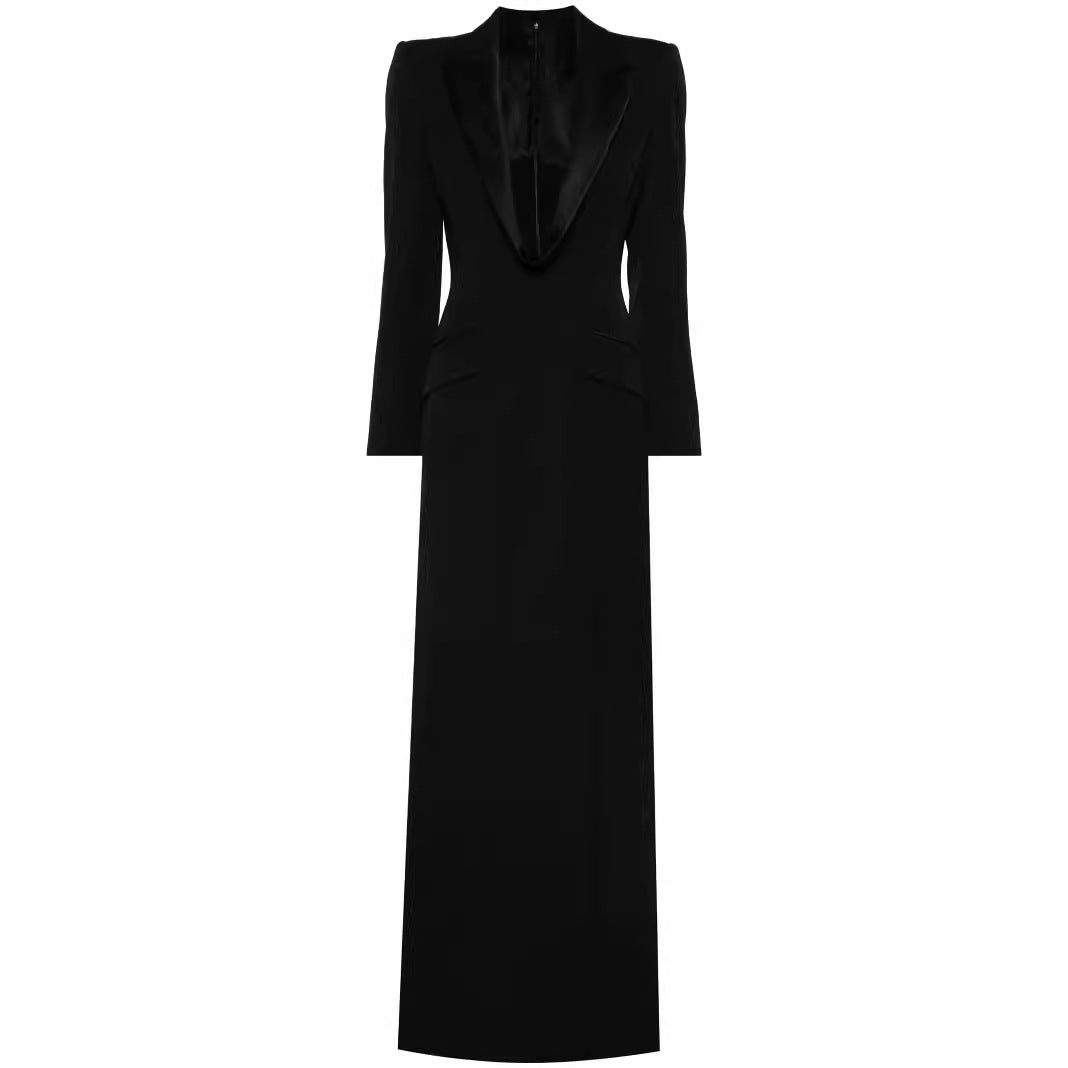 Ladies Tailored Evening Maxi Dress in Tuxedo Blazer Style Mune Fashion