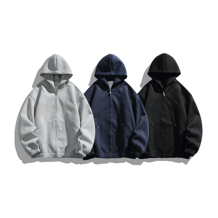 Unisex hoodie jacket with full zip, textured neoprene look and bubble pleat details Mune Fashion