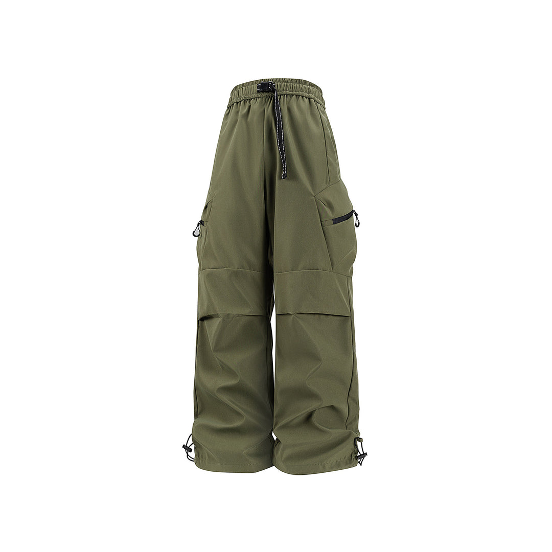 Damen Weite Utility-Cargo-Hose mit Tunnelzugbund, Reißverschluss-Taschen und verstellbaren Beinabschlüssen Mune Fashion