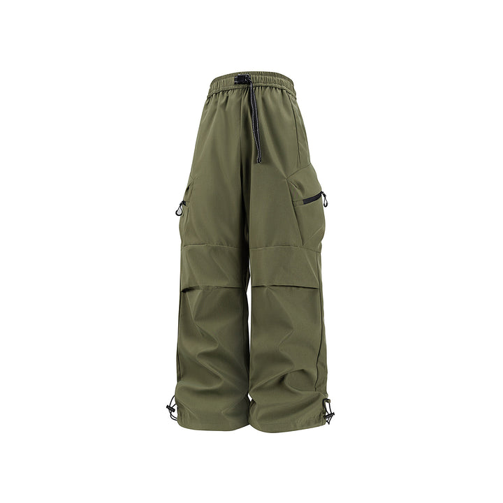 Damen Weite Utility-Cargo-Hose mit Tunnelzugbund, Reißverschluss-Taschen und verstellbaren Beinabschlüssen Mune Fashion