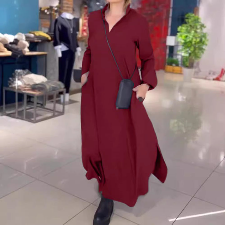 Women's loose maxi dress with side slits and patch pockets Mune Fashion