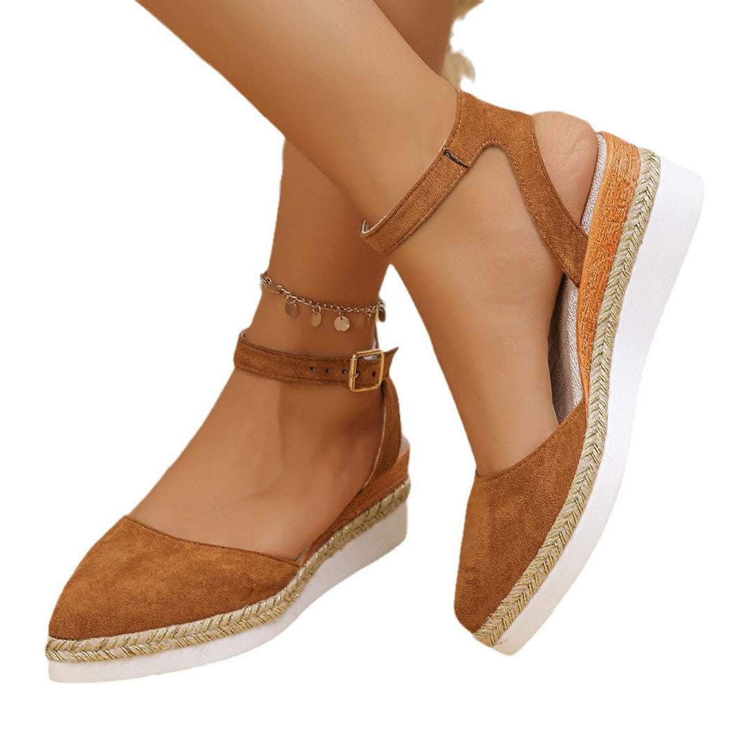 Women closed velour espadrille with wedge platform, adjustable ankle strap and braided base edge Mune Fashion