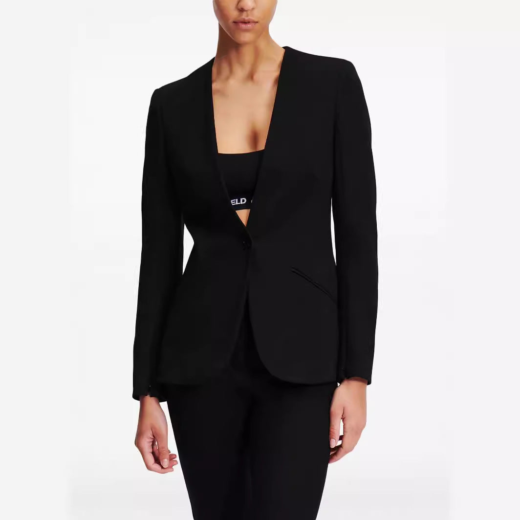 Women Cape Sleeve Tailored Blazer with Fitted Silhouette and Flared Pants with Leg Slit Mune Fashion