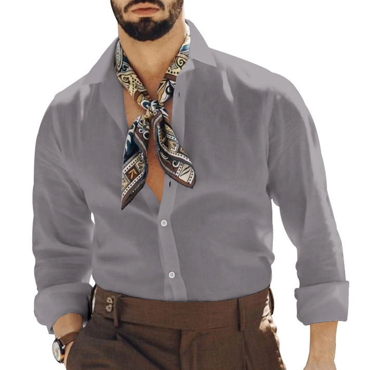 Men's casual resort shirt with deep V-neck, roll-up sleeves, and fine texture Mune Fashion