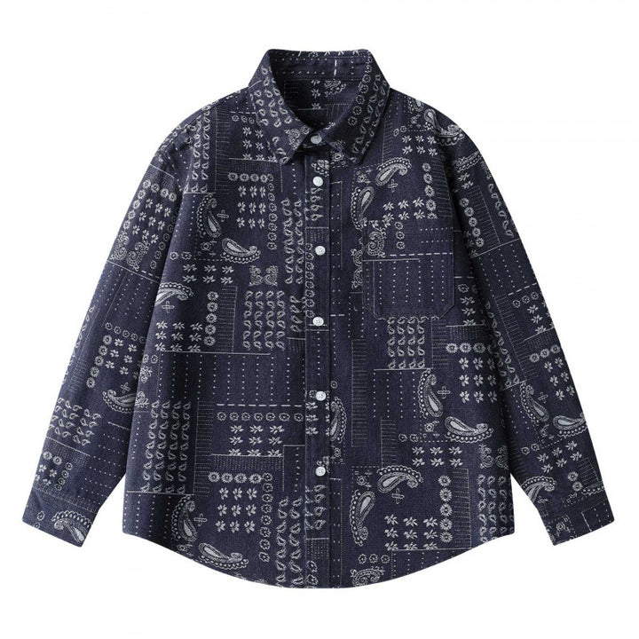 Unisex Boxy Paisley Patchwork Overshirt made of cotton blend with shirt collar and patch breast pocket Mune Fashion