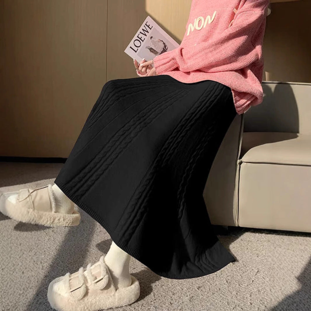 Women's Long Knit Skirt with Fine Rib Pattern Mune Fashion