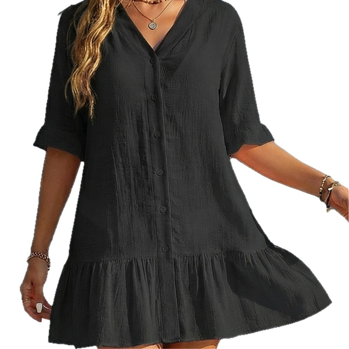 Women's airy summer dress with button placket and ruffles