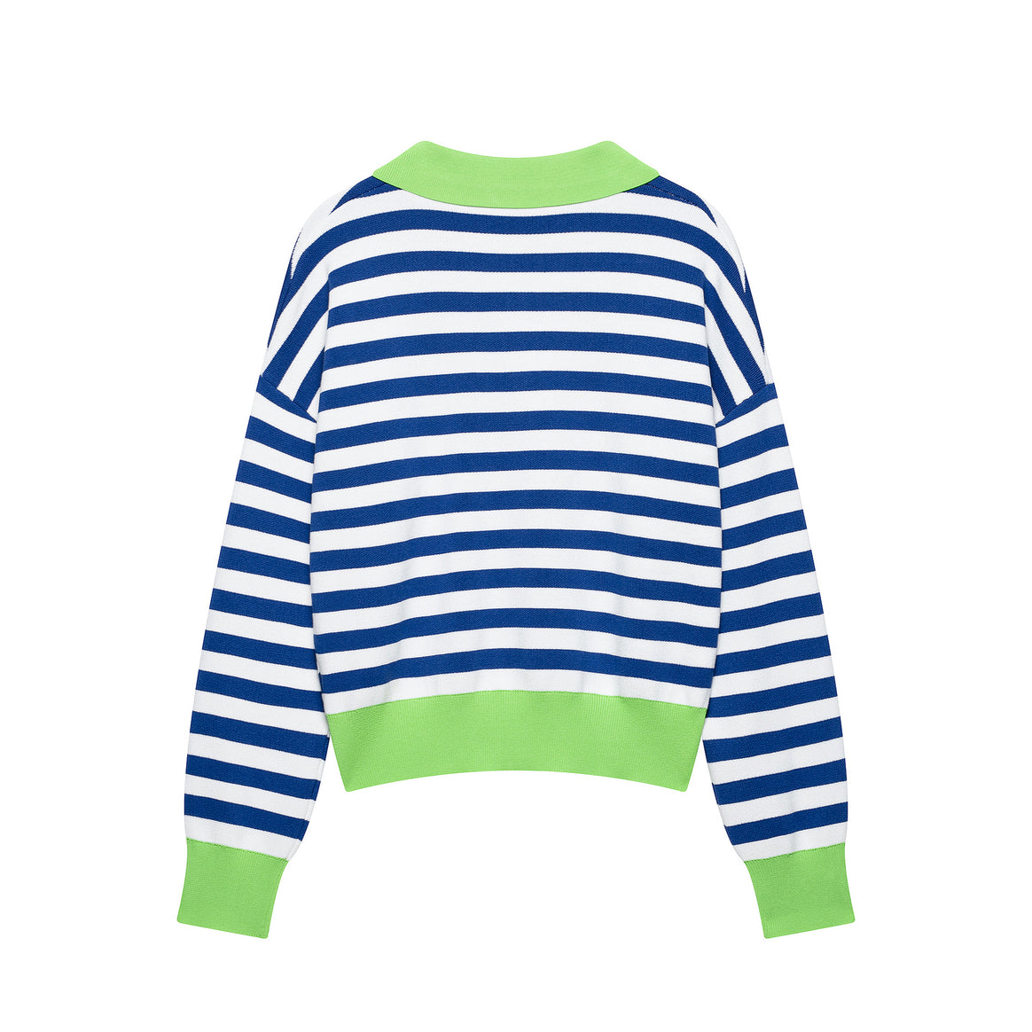 Women's Striped Cropped Polo Sweater in Fine Knit with Balloon Sleeves Mune Fashion