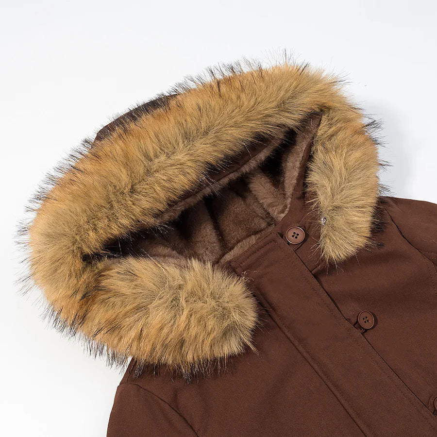 Women's short bomber jacket with faux fur hood and teddy lining Mune Fashion