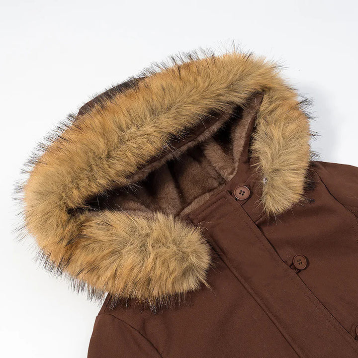 Women's short bomber jacket with faux fur hood and teddy lining Mune Fashion