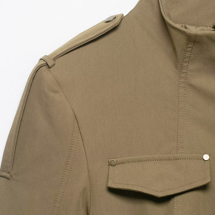 Women's Utility Safari Jacket with Stand Collar, Applied Flap Pockets and Epaulettes Mune Fashion