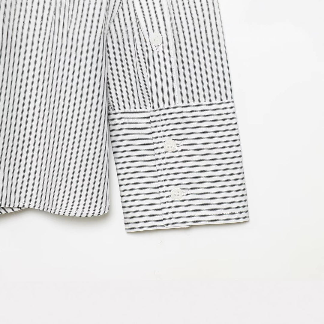 Ladies Oversize Shirt Blouse with Tie and Pinstripes Mune Fashion