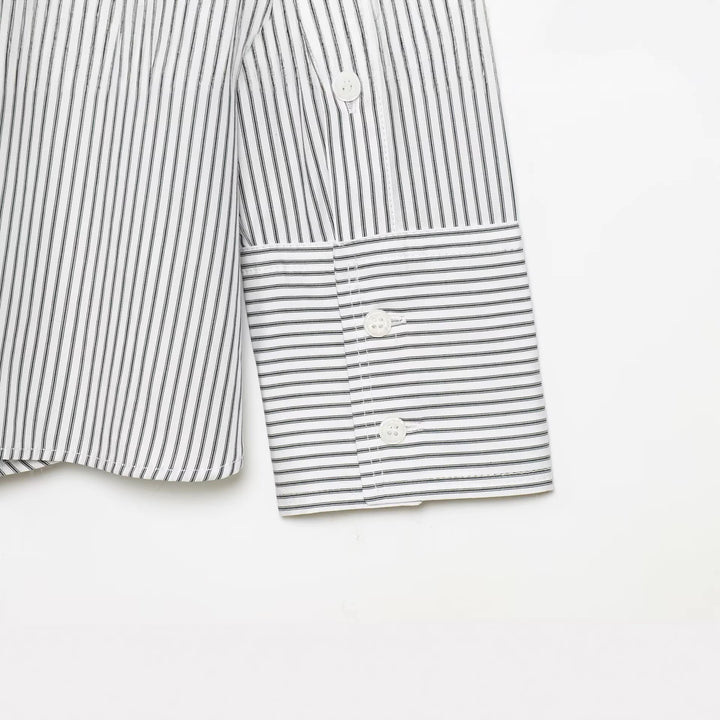 Ladies Oversize Shirt Blouse with Tie and Pinstripes Mune Fashion