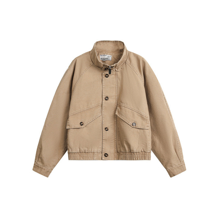 Unisex Short Cut Boxy Canvas Blouson Jacket with Funnel Collar, Patch Flap Pockets and Elastic Hem Mune Fashion