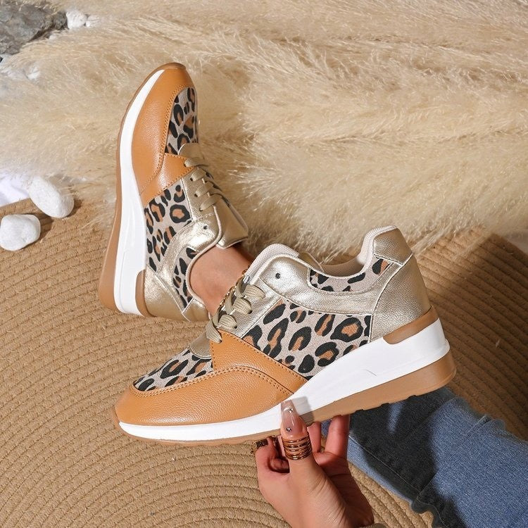 Women's stylish platform sneakers with leopard print, cushioned comfort insole and shiny inserts Mune Fashion