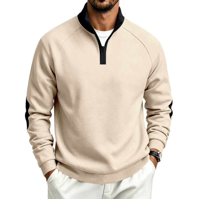 Men's Half-Zip Pullover with Stand Collar and Elbow Patches Mune Fashion