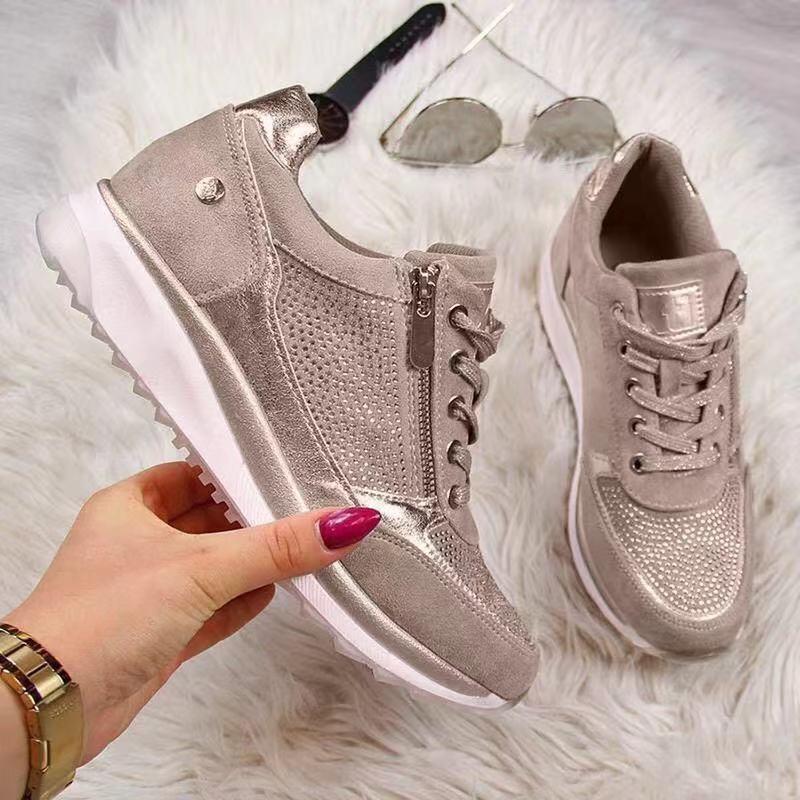 Women's casual wedge sneakers made of suede and mesh mix with side zipper and textured platform sole Mune Fashion