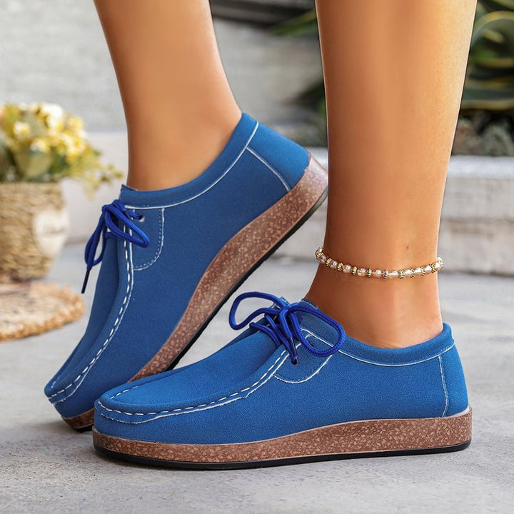 Ladies Suede Moccasin with Padded Platform Footbed and Decorative Lacing Mune Fashion