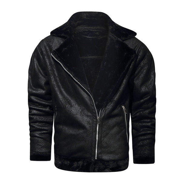 Men's biker jacket made of faux leather with teddy lining Mune Fashion
