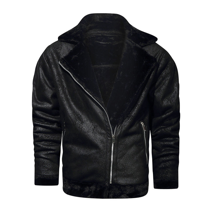 Men's biker jacket made of faux leather with teddy lining Mune Fashion