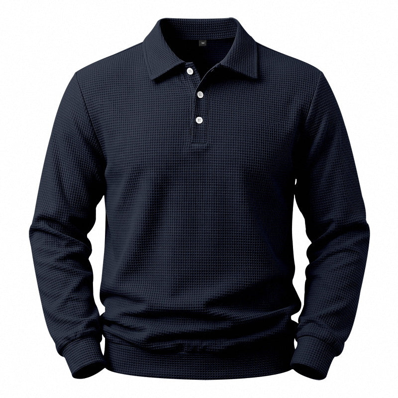 Men's Long Sleeve Polo in Waffle Piqué with Stretch Comfort Mune Fashion
