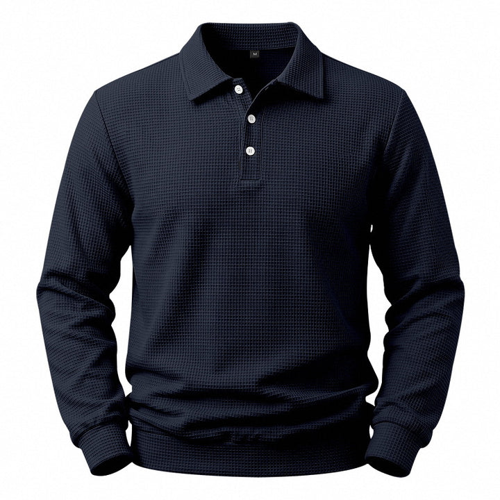Men's Long Sleeve Polo in Waffle Piqué with Stretch Comfort Mune Fashion