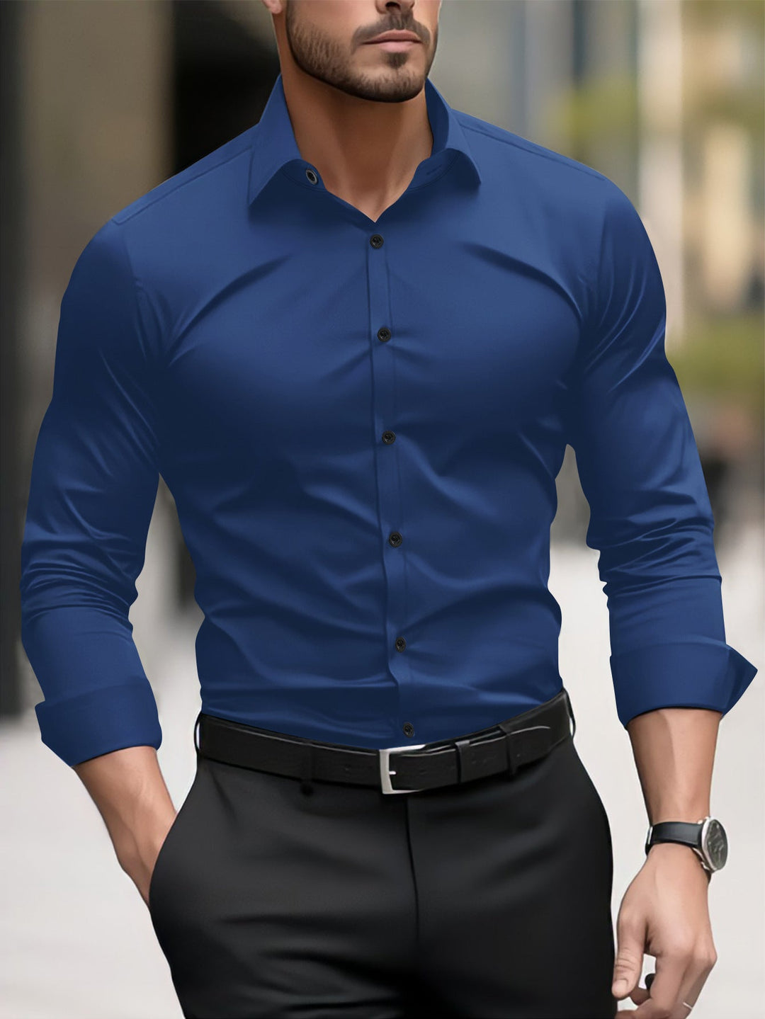 Men's Slim-Fit Long Sleeve Shirt with Modern Cut and Elegant Accents Mune Fashion