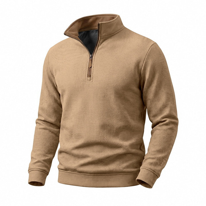Men's Half-Zip Pullover with Waffle Texture and Contrast Collar Mune Fashion