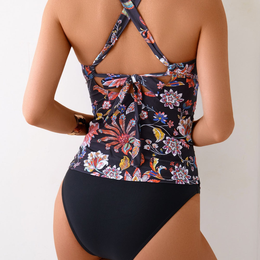 Ladies Tankini Set with floral top and high-cut bottom Mune Fashion
