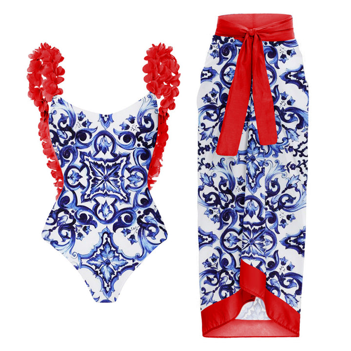 Ladies Elegant Swimsuit with Ruffle Details and Matching Wrap Skirt Mune Fashion