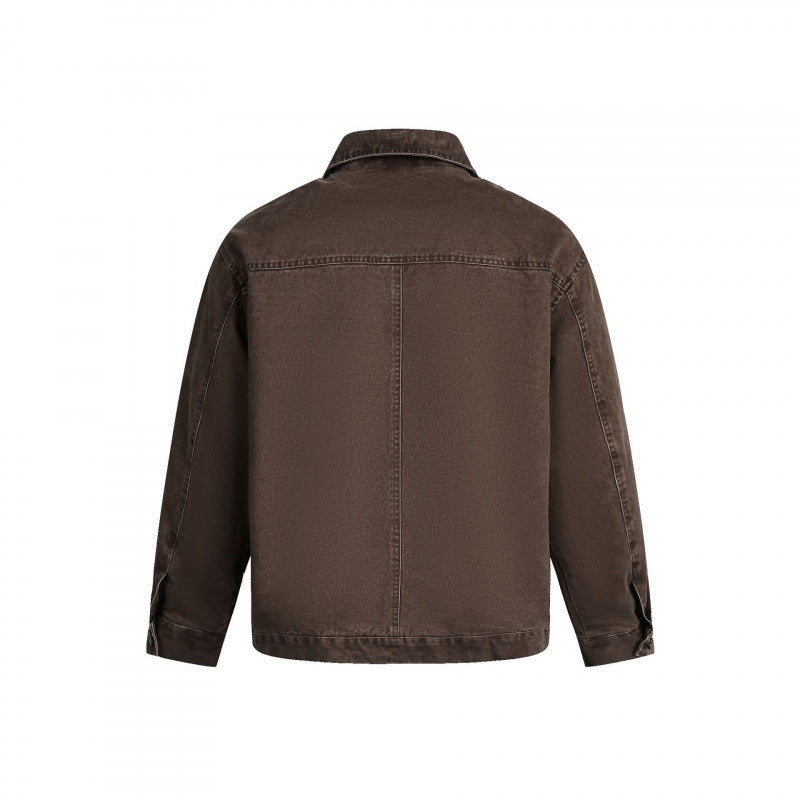 Men's Oversized Canvas Jacket with Shirt Collar, Raglan Seams and Full-length Zipper Mune Fashion