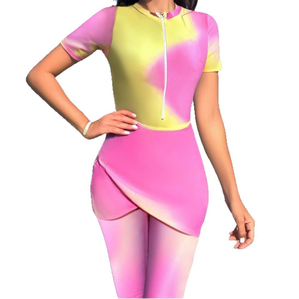 Women’s Fashion Sport Swimsuit with Zip and Feminine Wrap Detail Mune Fashion