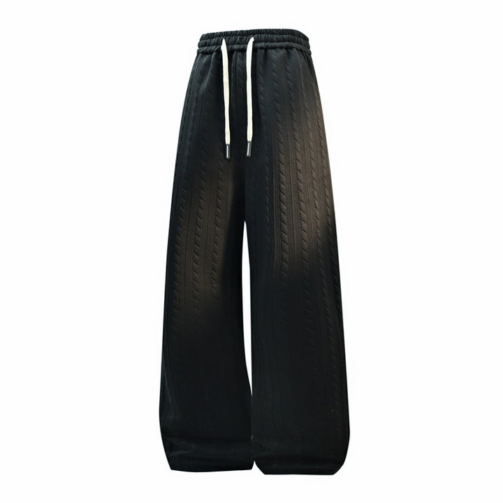 Women's Wide Knitted Lounge Pants with Cable Pattern, Drawstring Waist & Relaxed Silhouette Mune Fashion