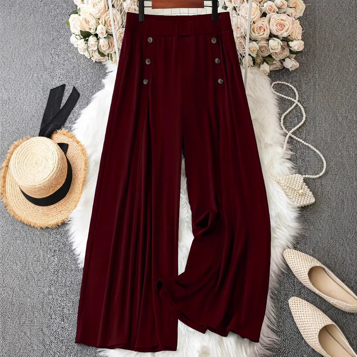 Women Elegant Palazzo Pants with Button Details Mune Fashion