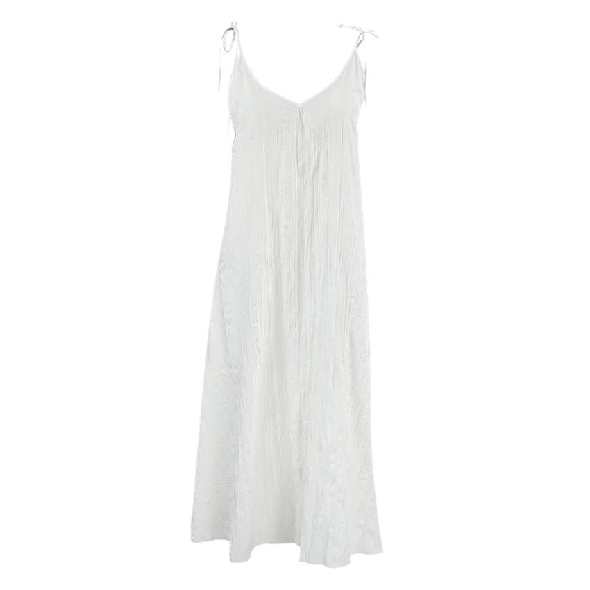Mune | Women's White Loose Idle Long Slip Nightgown Casual Comfortable Outerwear Homewear