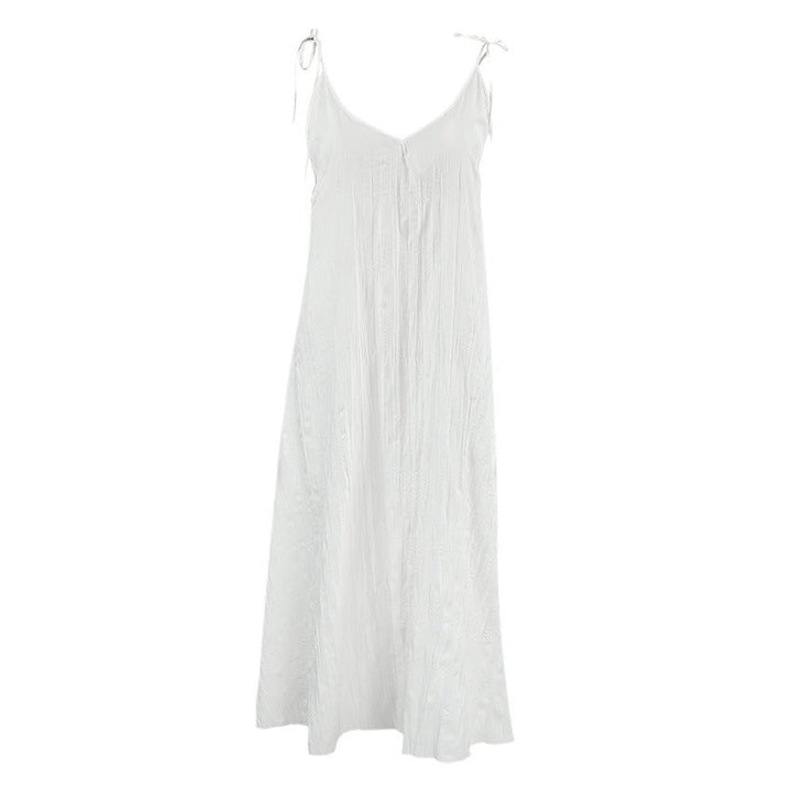 Mune | Women's White Loose Idle Long Slip Nightgown Casual Comfortable Outerwear Homewear