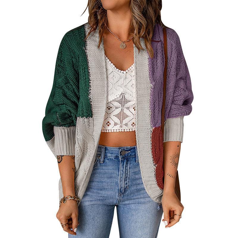 Women's casual cardigan in patchwork style with open front and 3/4 sleeves Mune Fashion