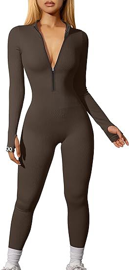 Women's nano figure-hugging rib jumpsuit with high neckline, long sleeves and sculpting seam structure Mune Fashion
