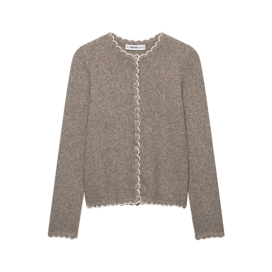 Ladies fine knit cardigan with shell edge and mother-of-pearl buttons Mune Fashion
