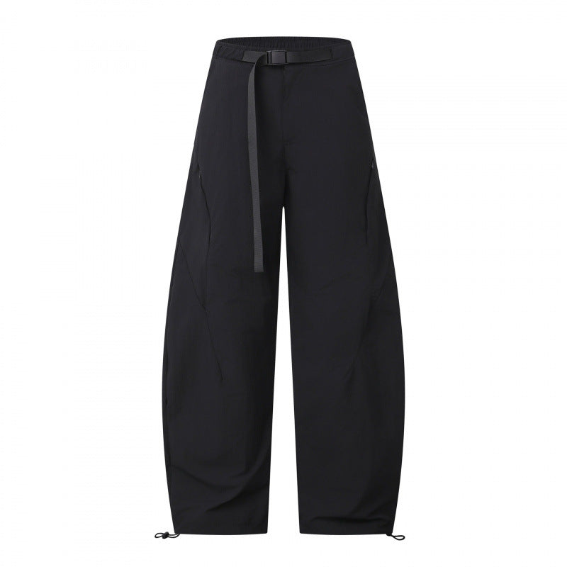 Women's Loose Cargo Pants with Drawstring Waist, Integrated Woven Belt, and Adjustable Cord Closures Mune Fashion