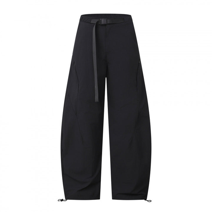 Women's Loose Cargo Pants with Drawstring Waist, Integrated Woven Belt, and Adjustable Cord Closures Mune Fashion