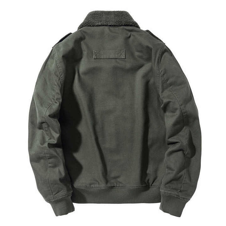 Men's bomber field jacket with continuous Sherpa lining, shoulder flaps, and concealed two-way zipper Mune Fashion