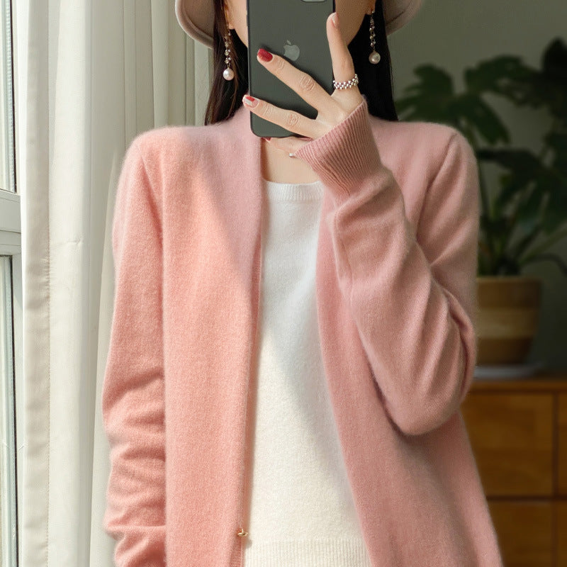 Ladies Open Fine Knit Cardigan in Mohair Look with Straight Hem and Narrow Cuffs Mune Fashion