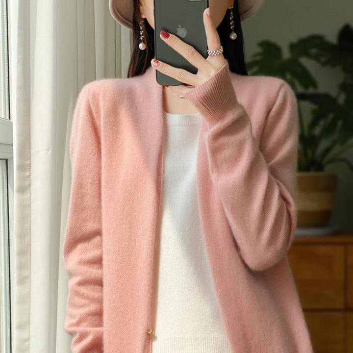 Ladies Open Fine Knit Cardigan in Mohair Look with Straight Hem and Narrow Cuffs Mune Fashion