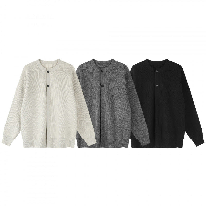 Unisex Boxiger Fine Knit Cardigan with Round Neck, Raglan Sleeves and Partial Button Placket Mune Fashion