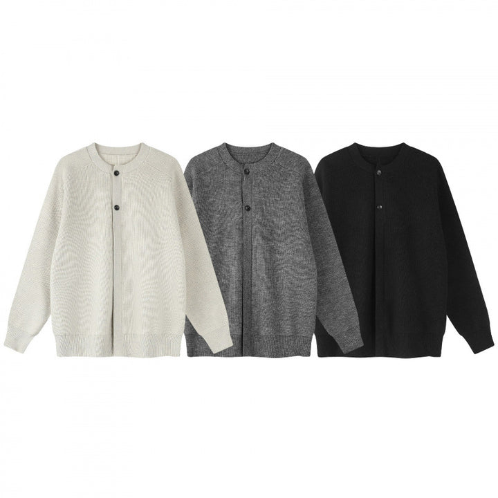 Unisex Boxiger Fine Knit Cardigan with Round Neck, Raglan Sleeves and Partial Button Placket Mune Fashion