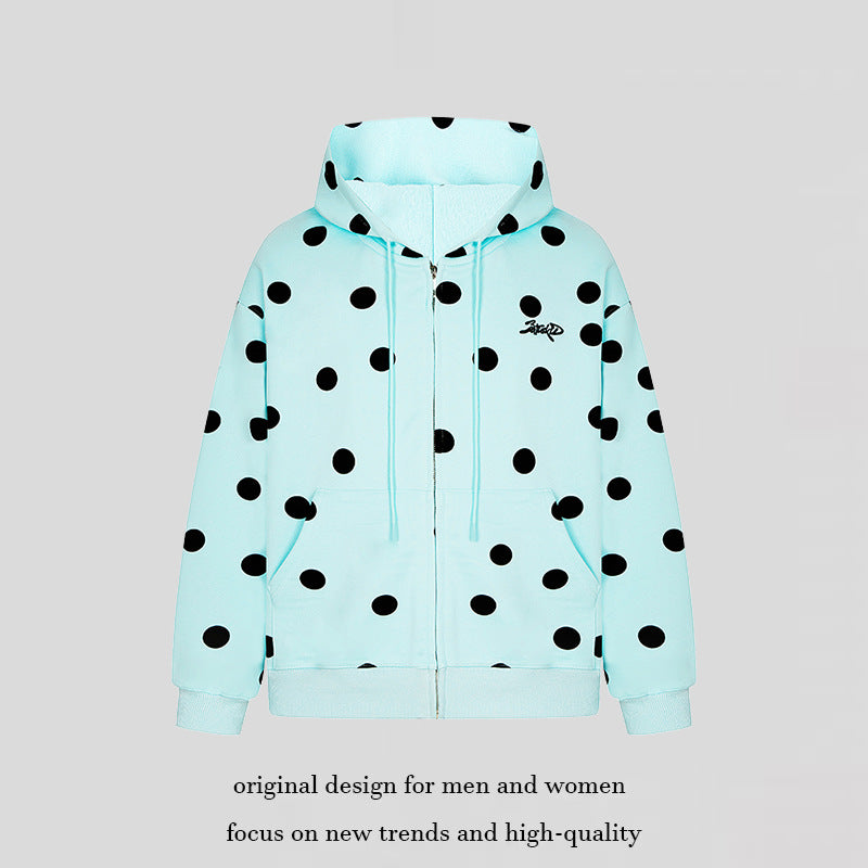 Women's hooded sweat jacket with full zip, oversized cut and polka dot print Mune Fashion