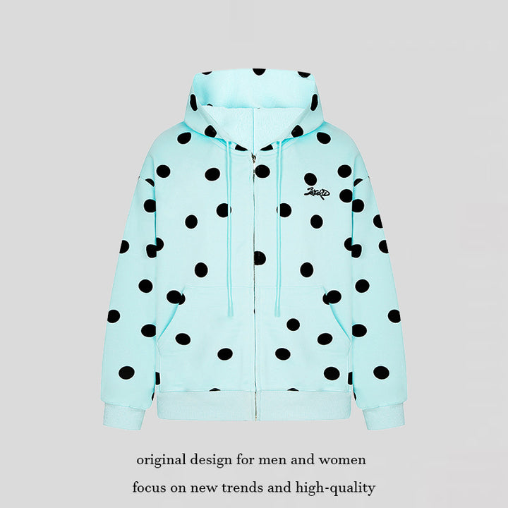 Women's hooded sweat jacket with full zip, oversized cut and polka dot print Mune Fashion