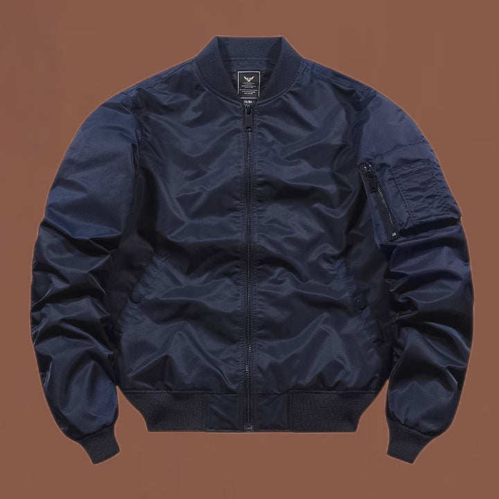 Men's windproof nylon bomber jacket in MA-1 style with arm pocket and ribbed cuffs Mune Fashion